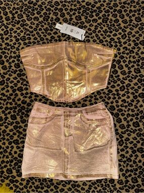 AKIRA Metallic Pink Corset Top & Mini Skirt Set